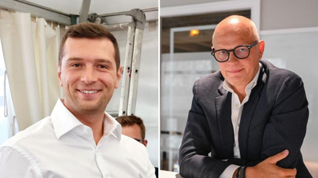 Montage illustrant un duel potentiel entre Édouard Philippe et Jordan Bardella dans le cadre de la présidentielle française de 2027